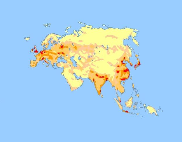 Карта плотности населения евразии